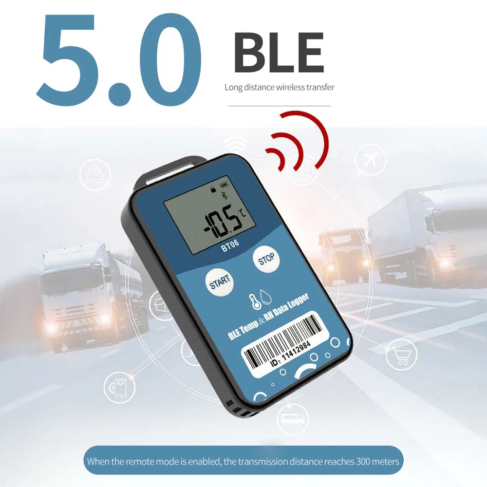Bluetooth-Datenlogger für Temperatur und Luftfeuchtigkeit BT06 Digitaler Datenlogger Drahtloser PDF-Recorder für Kaltkettentransportlager Image