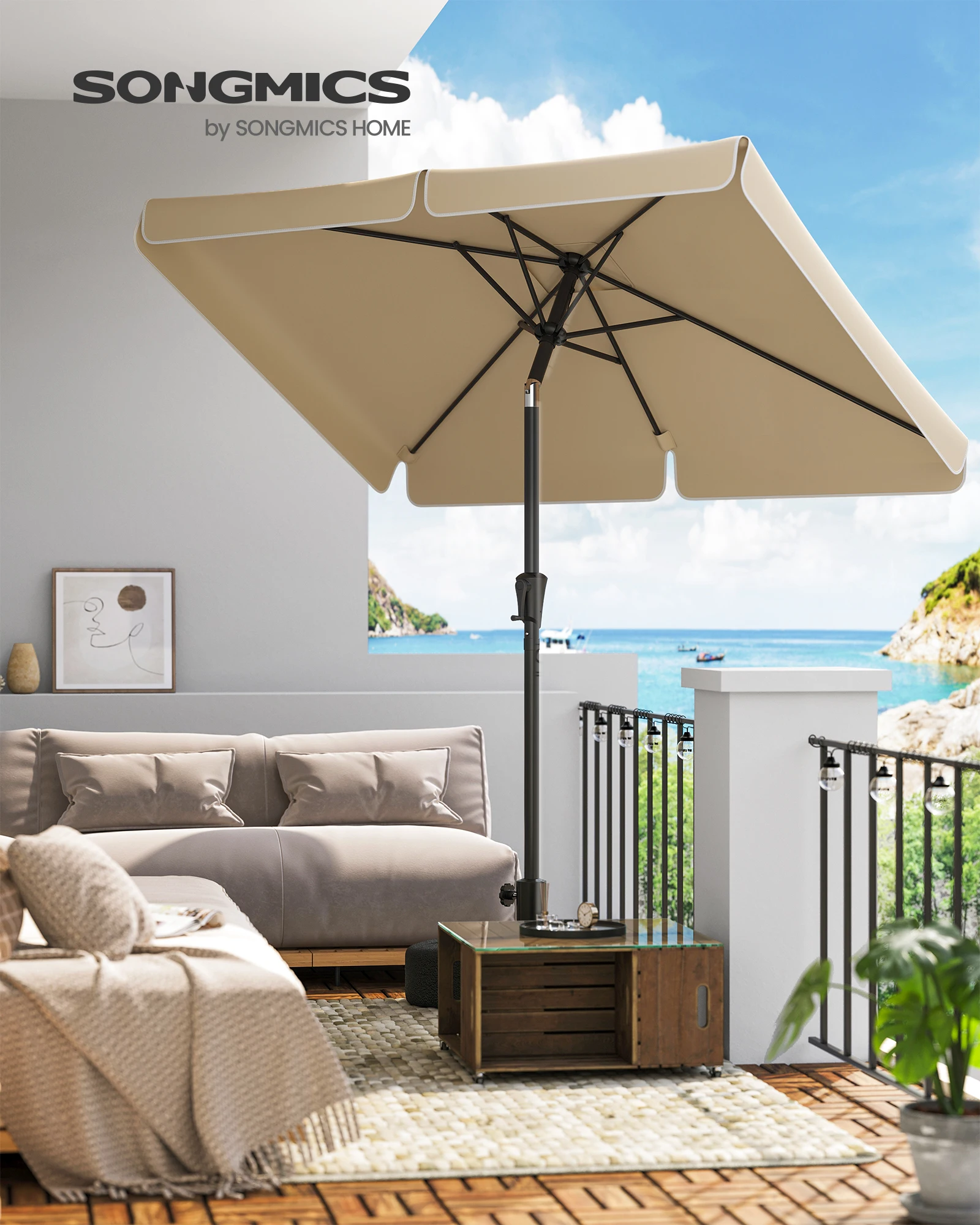 SONGMICS Sonnenschirm, Balkonschirm, UPF 50+, beidseitig um 30° knickbar Image