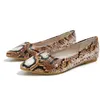 Lady Snake Texture Schwammige Einlegesohle, flache Schuhe, spitze Zehen, Ballerina-Schuhe für Damen, Fahren, Gehen, gut gemacht, breite Passform, Größe 48, 47, Braun