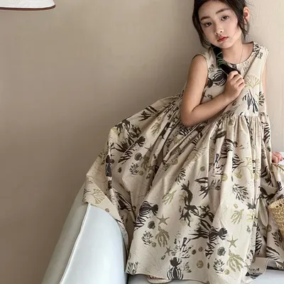 Sommer Kinder Mädchen Prinzessin Kleid Retro Baumwolle Infant Babys Mädchen Blumen Kleid Kleinkind Image