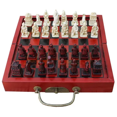 Figuren-Schachspiel, Schachspiel der Terrakotta-Armee, tragbares faltbares Schachbrett aus Holz, Image