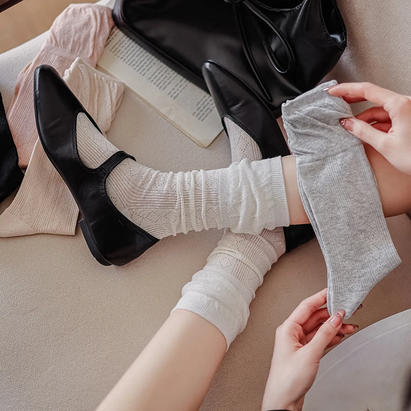 Frauen Socken Lange Trendy Neue Koreanische Stil Einfarbig Mädchen Lose Socken Mesh Atmungsaktive Einfache Japanische Dünne Socken Adrette Image
