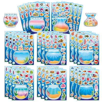 Kinder DIY Aufkleber Kreative Machen Sie Ihr eigenes Aquarium Cartoon Ozean Puzzle Aufkleber Sommer Party Supplies Anime Aufkleber Kinder Geschenk Image