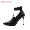 Neue Glamour Schwarz Braun Frauen Pumpen Sexy T-streifen Hohe Stiletto Heels Dame Kleid Schuhe Plus