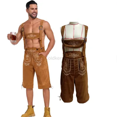 Herren-Lederhosen-Kostüm, deutsches traditionelles Outfit mit Hosenträgern für Münchner Oktoberfest und Cosplay-Overall Image