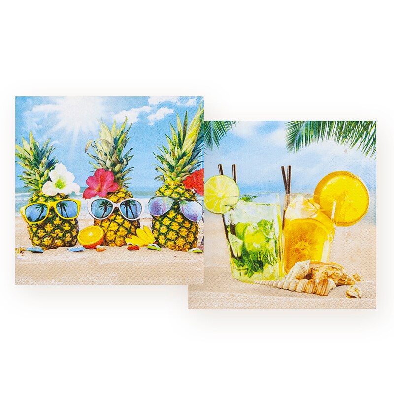 Home Fashion, Beach Time, Cocktail-Servietten 25 cm x 25 cm, im Viertelfalz, 2 Designs je Packung, 20 Stück pro Pack Image