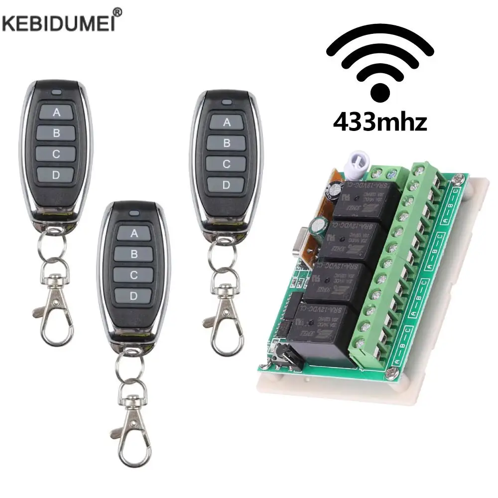 433 MHz Universal Fernbedienung DC 12 V 4CH Drahtlose Relais RF Fernbedienung Schalter Empfänger + 4 Taste Sender DIY Image