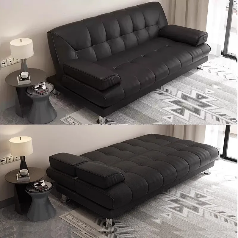 Klappbares Dual-Purpose-Schlafsofa. Kleine Wohnung, multifunktionales, modernes, einfaches Wohnzimmer, Büro, Ledersofa, Klappbett Image