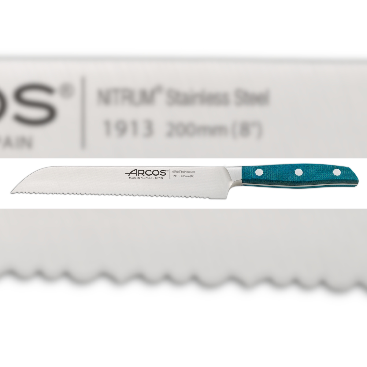 Arcos Serie Brooklyn - Brotmesser - Klinge aus Nitrum geschmiedetem Edelstahl 200 mm - HandGriff Micarta Farbe Blau (Seiden klinge) Image