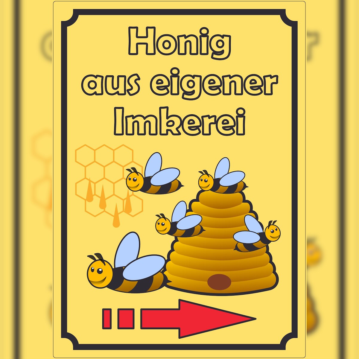 HB-Druck Werbeaufkleber Aufkleber Honig Hochkant mit Pfeil rechts A3 (297x420mm) Image