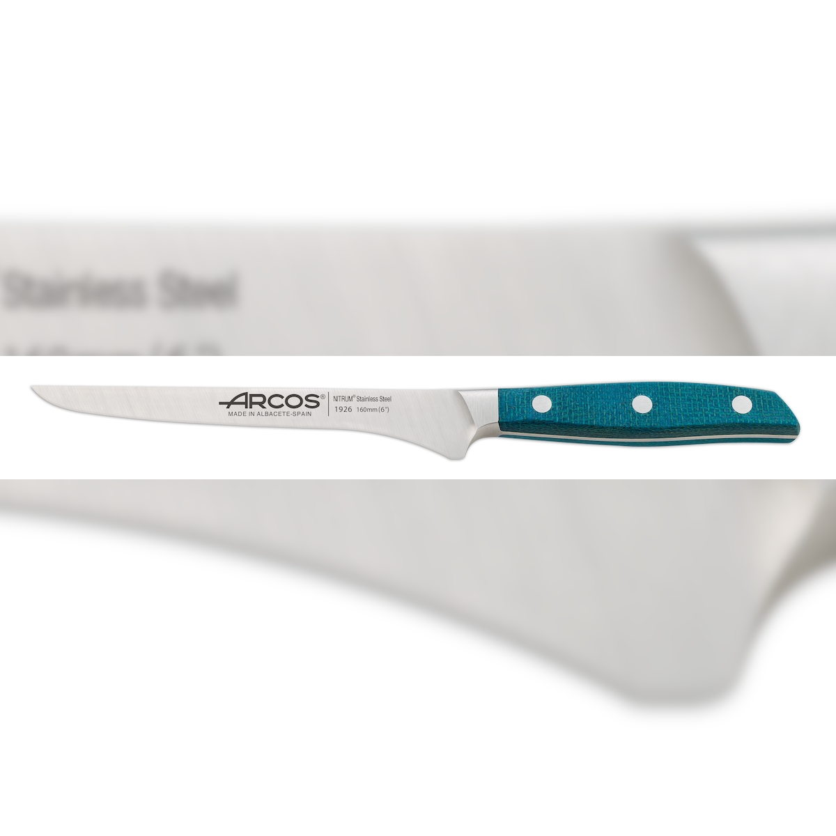 Arcos Serie Brooklyn - Ausbeinmesser - Klinge aus Nitrum geschmiedetem Edelstahl 160 mm - HandGriff Micarta Farbe Blau (Seiden klinge) Image