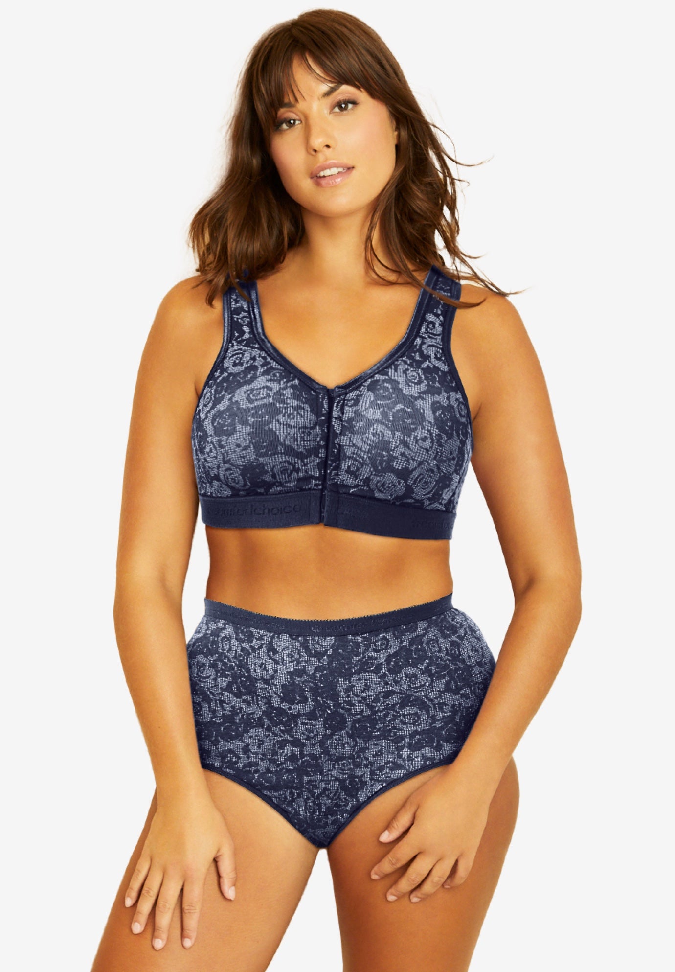 Plus Size Women's Wireless Front-Close Lounge Bra by Comfort Choice in Evening Blue Rose (Size 42 DD)