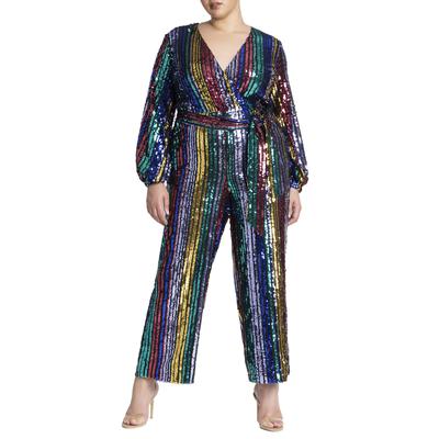 Plus Size Women's Multicolor Stripe Sequin Jumpsuit by ELOQUII in Multicolor (Size 30)
