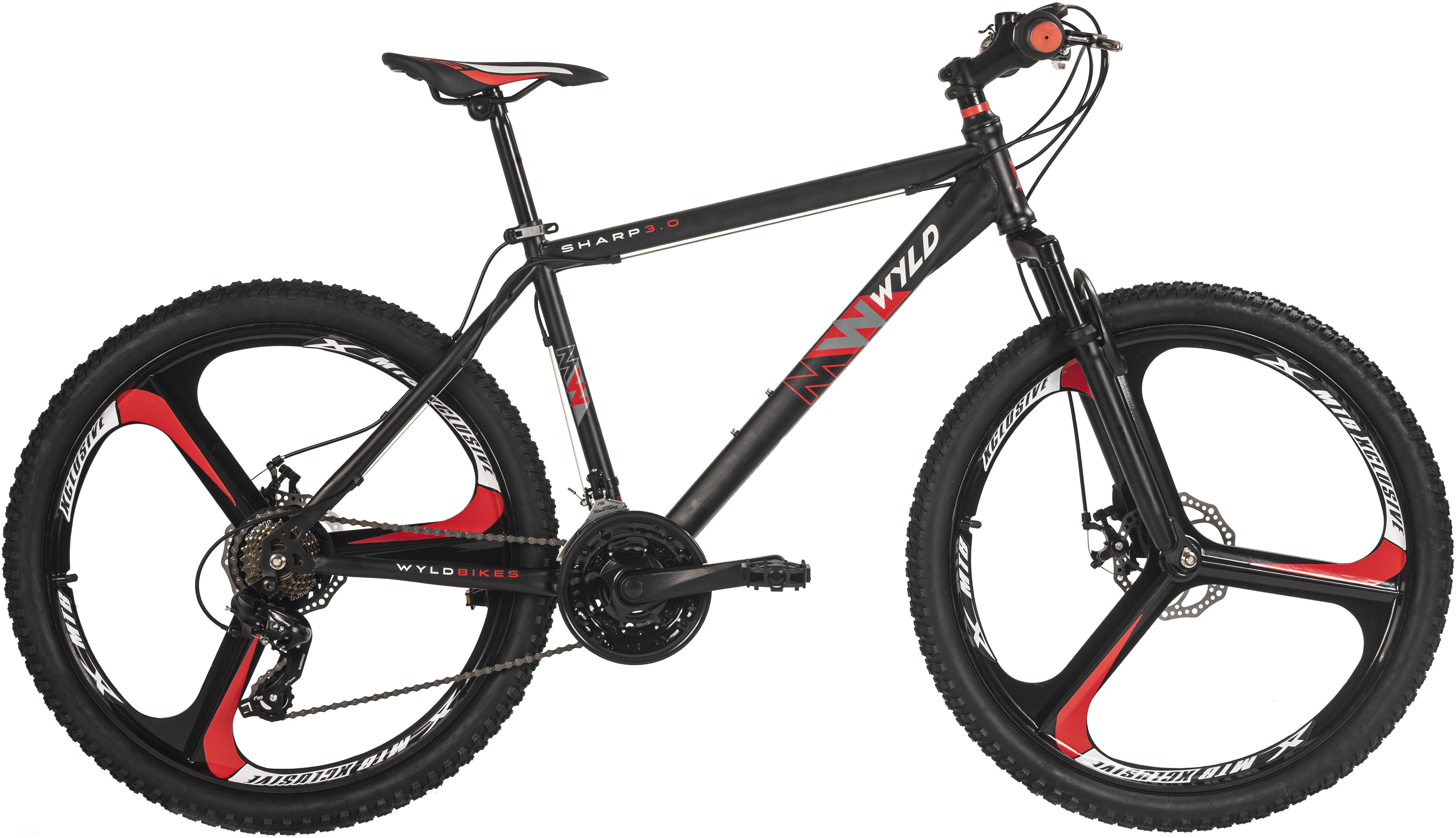 Mountainbike WYLD "Mountainbike Hardtail 26'' Sharp Schwarz-Rot 21 Gänge RH 46 bzw. 51cm" Gr. 51, schwarz (schwarz, schwarz), Fahrräder, 51cm, 26 Zoll (66,04cm) hinten: 26 Zoll (66,04cm) Image