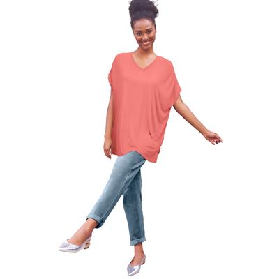 Plus Size Women's Oversized Tunic by ellos in Sweet Coral (Size S)