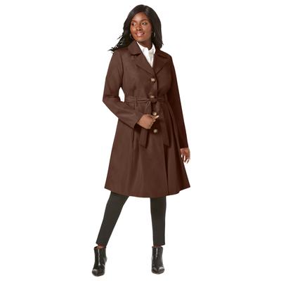 Plus Size Women's Pleated Trench Coat by Jessica London in Rich Brown (Size 14 W) Raincoat