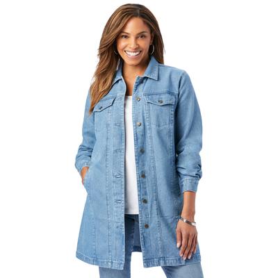 Plus Size Women's Long Denim Jacket by Jessica London in Light Wash (Size 26 W)