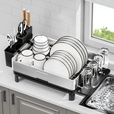 Dish Drying Rack, 304 Stainless Steel Dish Racks for Kitchen Counter, Dish Drainers with Automatic Drainage