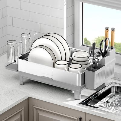 Dish Drying Rack, 304 Stainless Steel Dish Racks for Kitchen Counter, Dish Drainers with Automatic Drainage