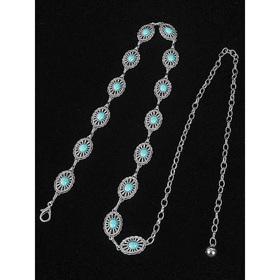 Women's Turquoise Concho Chain Belt – Vintage Boho Style Adjustable Western Waist Jewelry for Dresses Festivals and Parties