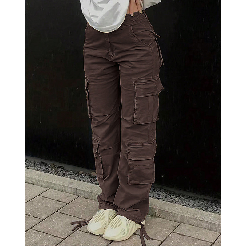 Women's Cargo Pants Pants Trousers Fashion Streetwear Full Length Natural Solid Colored Multi Pocket Comfortable Micro-elastic Sports Outdoor Daily Wear Black Khaki Army Green Dark Gray Summer