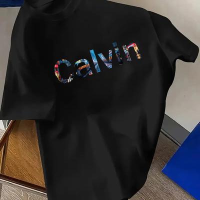 TEMU Men's Casual Black T-shirt - Stylish Letter Graphic Tee, Round Neck, Comfortable Polyester Fabric, Everyday Streetwear, Everyday Tshirt | Graphic Tee | Image