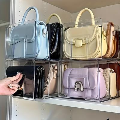 TEMU 2-pack Clear Acrylic Storage Organizers, Transparent Desk & Wardrobe Bag Racks, Plastic Office Stationery Display Shelves, Space-saving Closet Organizers For Handbags, Shelf Dividers Image