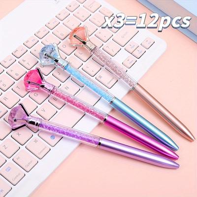 TEMU 12pcs Crystal Ballpoint Pens, Medium Nib, Quick Drying, Lightweight, Retractable, Black Ink, Office Supplies Decorative Writing Pens, Unique Gift For Women, Bridesmaids And Coworkers Image