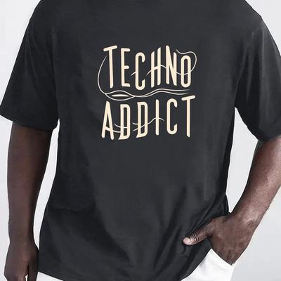 "TEMU Techno " Men's T-shirt - Casual Round Neck, Short Sleeve, Polyester , Geometric Print - Machine Washable" Image