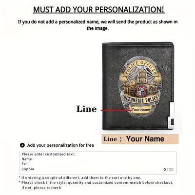 TEMU Chhyhl Men's Personalized Police Officer Leather Wallet - Custom Name Short Card Holder Purse With Magnetic Closure, Blue & , Hand Washable, Everyday Wallet | Stylish Wallet | Durable Wallet Image