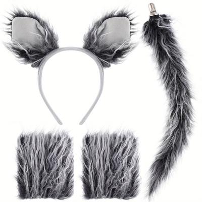 TEMU Wolf Costume Set Grey Wolf Ears Headband, Gloves And Tails For Halloween Accessory Kit Image