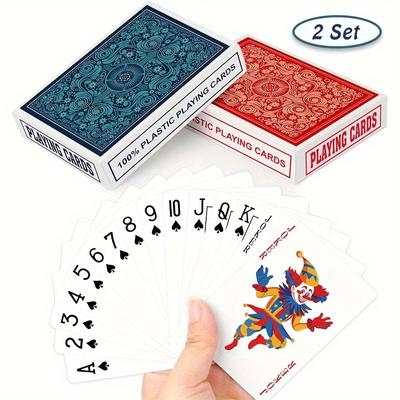 TEMU Waterproof Plastic Playing Cards 2-deck Set - Standard Index, Durable Box Packaging, Adult Card Game Essentials For Party & Bridge, , Euchre - Suitable 14 & Up Image