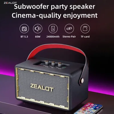 ZEALOT MT01 Tragbarer kabelloser 60-W-Lautsprecher mit 4 Subwoofern, Surge Bass 3D-Surround-Sound, Image