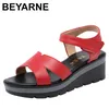 Hochwertige Sommer-Ledersandalen mit Keilabsatz für Damen, 6 cm hoher Absatz, 2024, Größe 33 34 43, Plattform, offener Zehenbereich, eleganter Schuh, Schwarz, Weiß