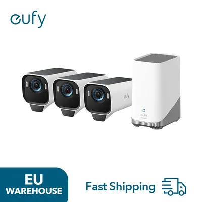 eufyCam S3 Pro 3-Cam Kit Solarkamera Outdoor Wireless MaxColor Nachtsicht 4K Sicherheitskamera mit Solarpanel Forever Power