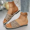 Plus Größe Moderne Hausschuhe Quadratischen Kopf Kristall Frauen Schuhe Outdoor Sand Strand Flache