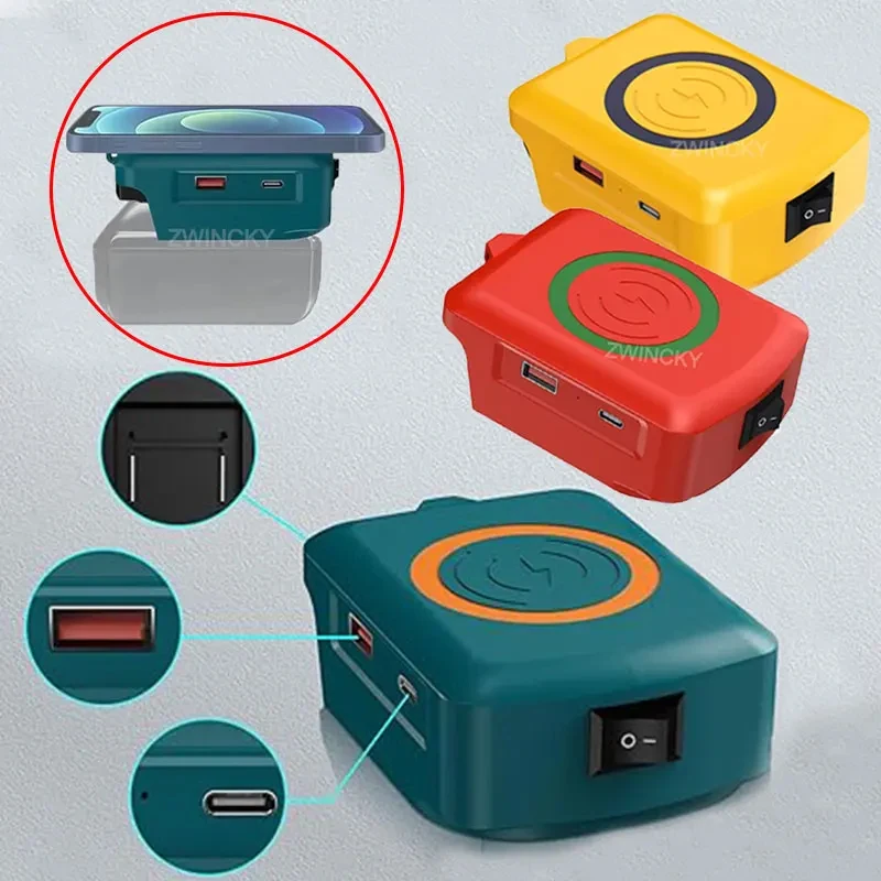 Magnetisches kabelloses Ladegerät für Makita/Dewalt/Milwaukee 18 V Li-Ionen-Akku, mit USB/TYPE-C, Schnelllade-Akku-Adapter Image