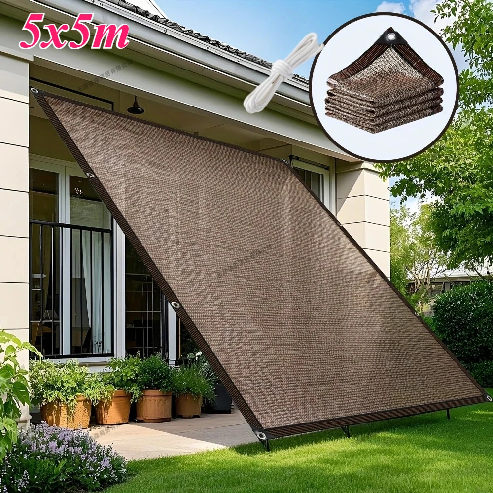 5 x 5 m Garten-Schattenstoff, Sonnenstoff-Schattennetz mit Ösen für Balkon, Garten, Pergola, Schatten, Schwimmbad, Baldachin, Gewächshauszelt Image