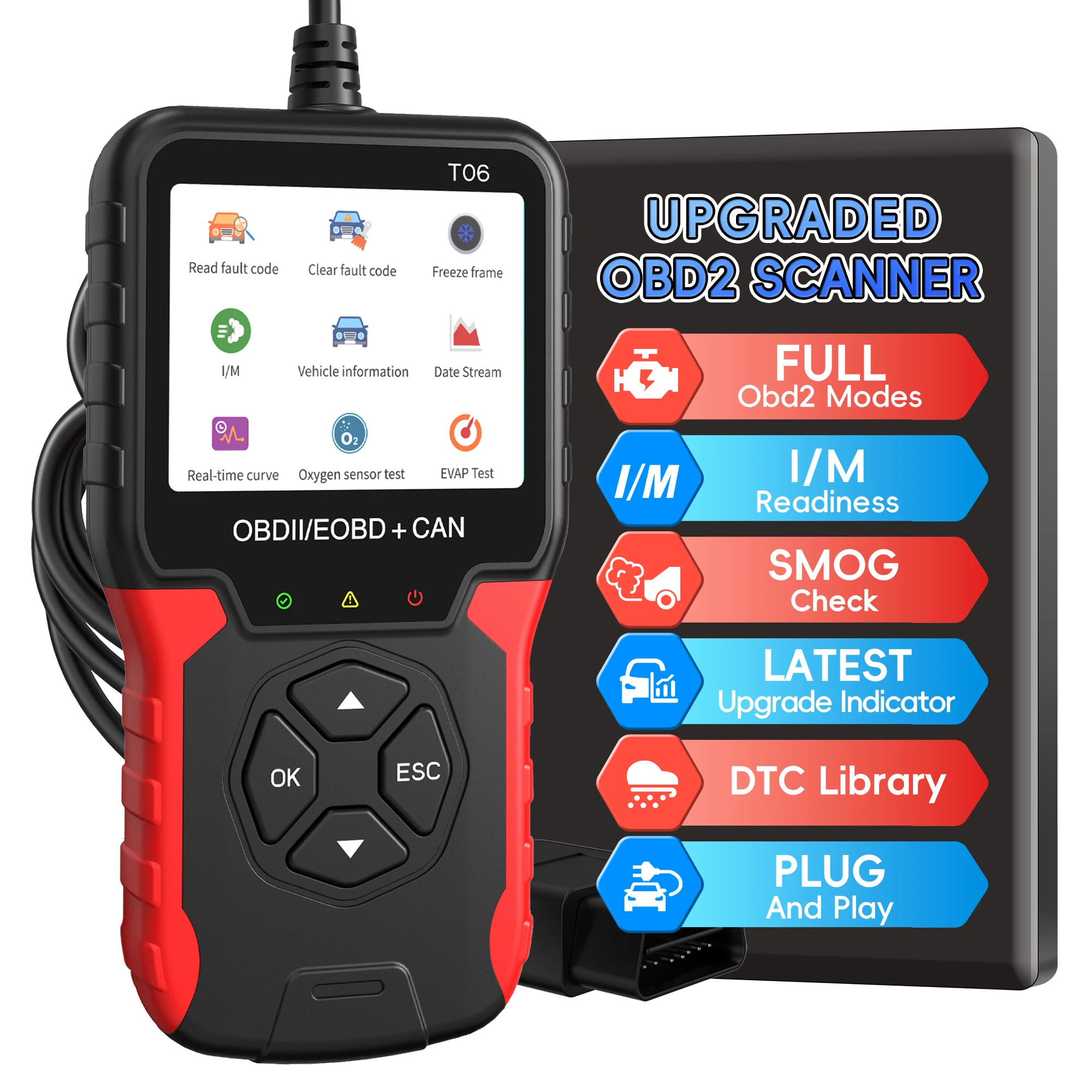 Auto Zubehör OBD2 Scanner T06 Überprüfen Motor System Code Reader Mehrsprachige Unterstützung Auto Diagnose Werkzeug Batterie Tester Image