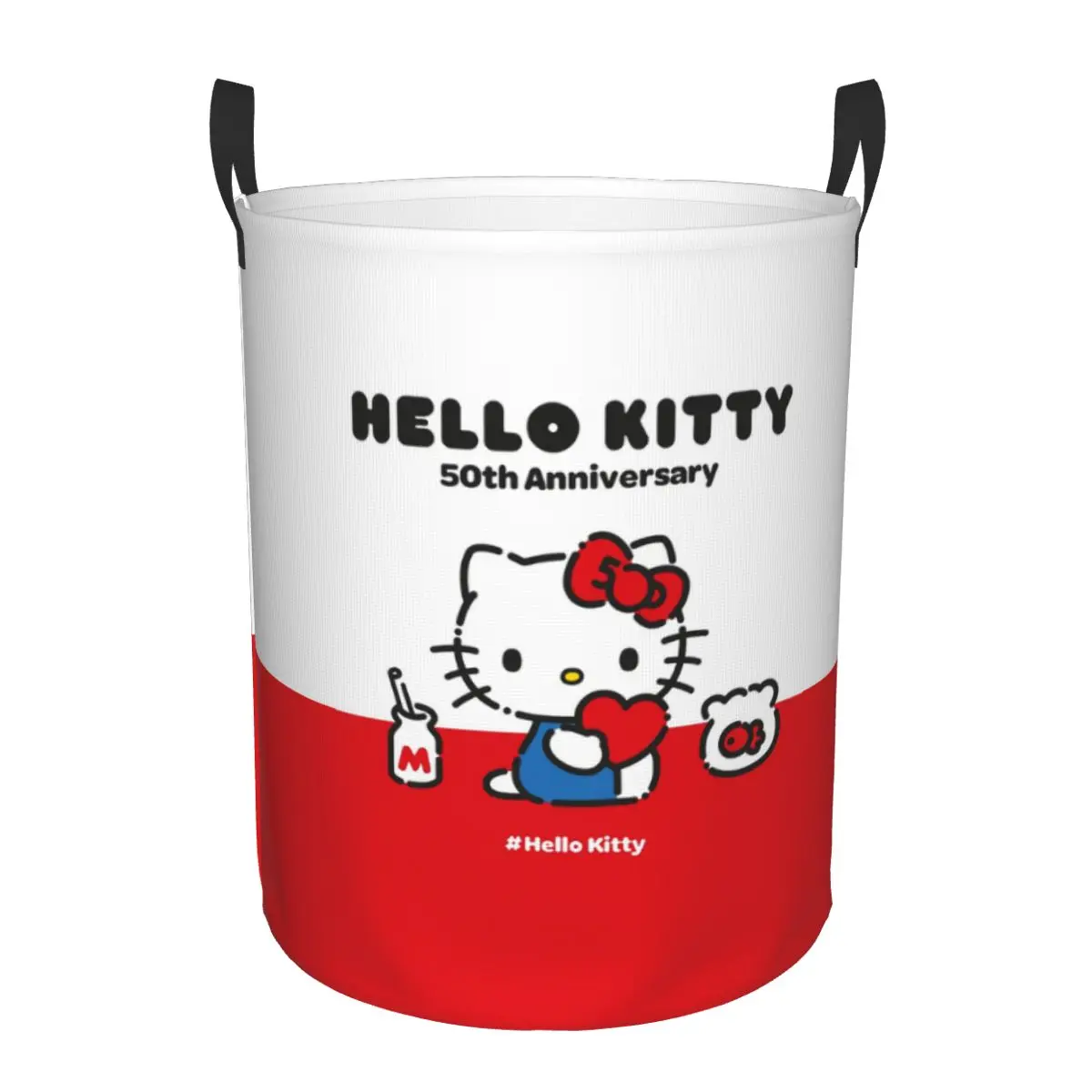 Custom Hello Kitty Anime 50th Anniversary Laundry Basket Collapsible Clothes Hamper for Nursery Kids Toys Storage Bag