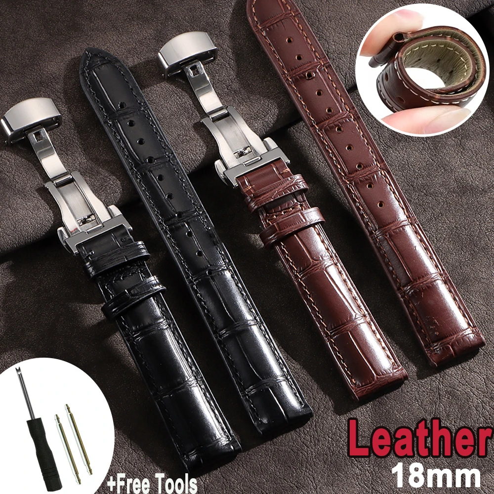 18mm Lederarmband für Huawei GT5 GT4 41mm Armband für Fossil Damen Sport Armband Business Weiches Armband Schmetterlingsschnalle Image