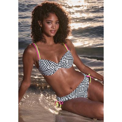 Bügel-Bikini-Top BUFFALO "Gio", Damen, Gr. 40, Cup E, schwarz-weiß (schwarz, weiß), Obermaterial: 83% Polyamid, 17% Elasthan. Futter: 100% Polyester, gemustert, bedruckt, Bikini-Oberteile, mit modischen Kontrastträgern Image