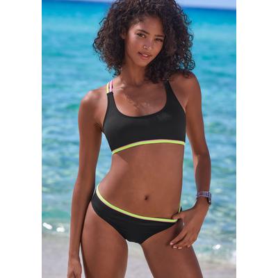 Bustier-Bikini-Top BUFFALO "Pop", Damen, Gr. 38, Cup A/B, schwarz, Obermaterial: 83% Polyamid, 17% Elasthan. Futter: 100% Polyester, unifarben, kontrastfarbene Details, Bikini-Oberteile, Mit gekreuzten Trägern im Rücken Image