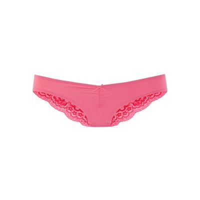 Brasilslip LASCANA, Damen, Gr. 32/34, pink (hot pink), Microfaser, Spitze, Obermaterial: 92% Polyamid, 8% Elasthan (LYCRA). Spitze: 86% Polyamid, 14% Elasthan (LYCRA), körpernah, Unterhosen, mit schöner Spitze hinten Image