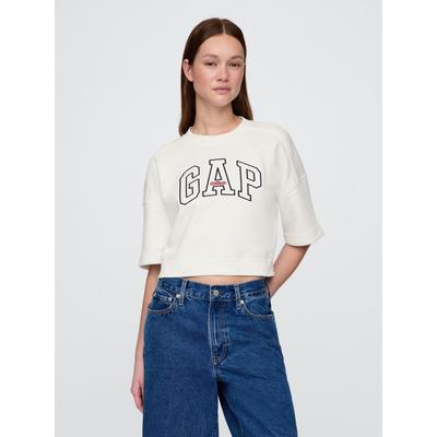 Gap White VintageSoft Cropped Elbow-Sleeve Sweatshirt