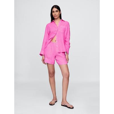 Gap Pink 100% Linen Button Down Long Sleeve Oversized Shirt