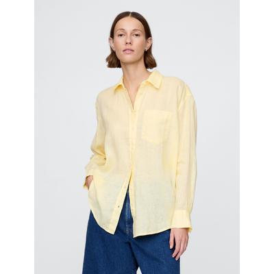 Gap Yellow 100% Linen Button Down Long Sleeve Oversized Shirt