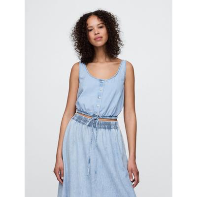 Gap Blue Denim Cinched-Hem Cropped Top