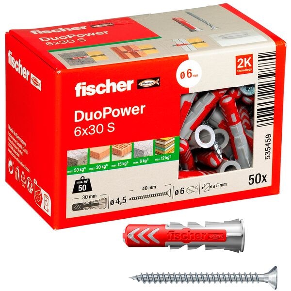fischer Dübel mit Schrauben »DuoPower 6x30 S 2K« 50 Stück grau
