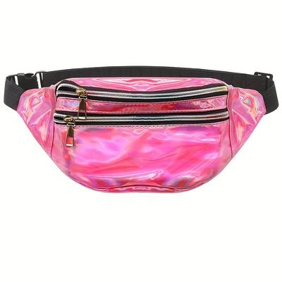 TEMU Reflective Laser Waist Pack - Versatile Fanny Pack For Running, Cycling & Outdoor Activities - Pvc Material, Zip Closure Image
